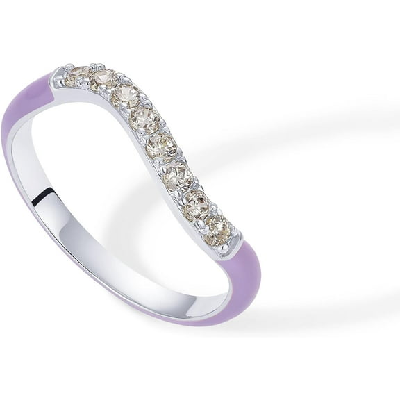 14K Gold Plated Stackable Rings for Women | Open Twist Wavy Colored Enamel and Cubic Zirconia Rings | Blue White Purple Enamel Eternity Bands