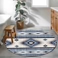 thumbnail image 4 of 3ft Washable Round Rug, Blue Southwestern Non-Slip Circle Area Rug for Bedroom Bedside, Native Aztec Ethnic Style Geometric Soft Indoor Floor Mat for Home Decor, 4 of 9
