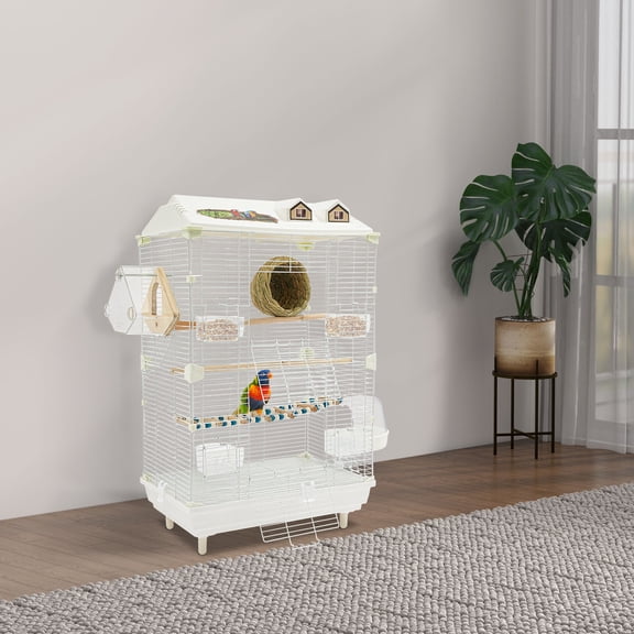 30 Inch Iron Bird Cage with Stand for Parakeets Cockatiels Conures Lovebirds Parrots, Two-Tier Metal Birdcage for Small to Medium Birds, Easy Access Double Doors