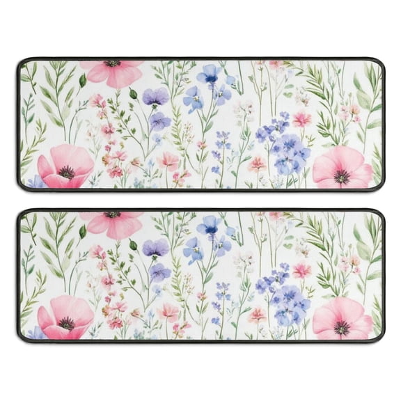 Kitchen Rugs Sets Of 2,Pioneer Flower Floral Print Pattern Anti Fatigue Kitchen Mat Rugs Non Slip Washable,Decorative Kitchen Floor Mats for Kitchen,Sink,Laundry,17"x47" 17"x47"