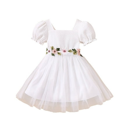 

ZRBYWB Toddler Girls Dresses Child Short Sleeve Solid Summer Beach Sundress Party Dresses Princess Dress Party Dress