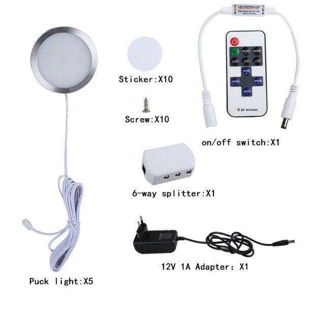Luces para armarios interiores regulables con control remoto RF, accesorio de iluminación para mostrador, armario, estantería, cocina