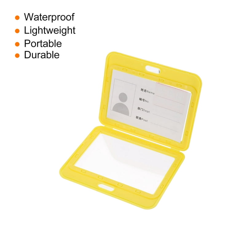 Uxcell 10.2X8CM Horizontal Clear Window ABS ID Badge Holder with Lanyard Yellow
