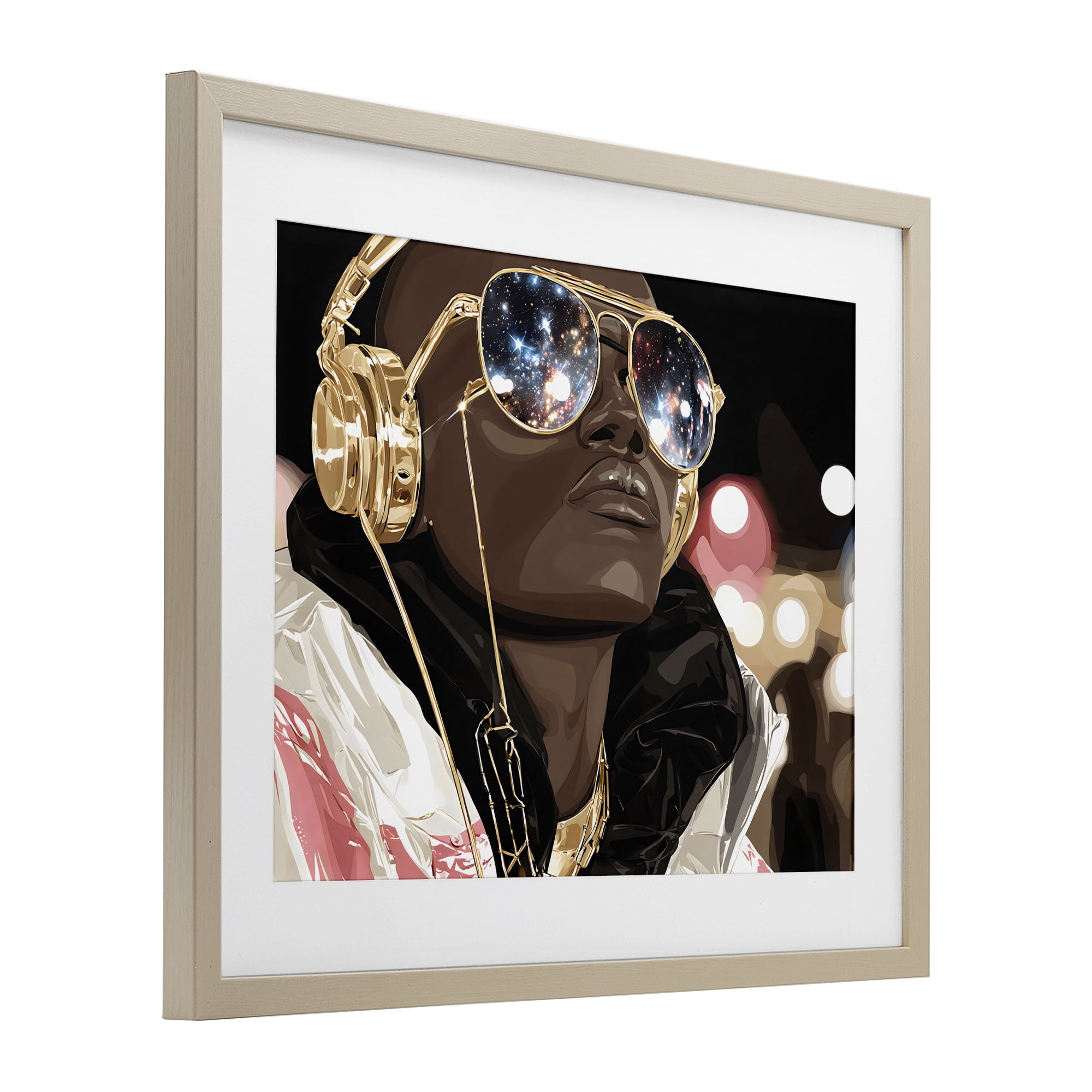 Stupell Industries Starry Eyed Shades with Headphones Birch Framed Print Under Glass, design by Franklyn Gregory
