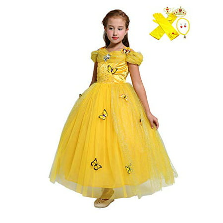 Lito Angels Girls Princess Belle Dress Up Costume Halloween Fancy Dress with Accessories Size 10/12