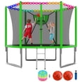 thumbnail image 1 of KOFUN 1000LBS 10FT Trampoline for Kids and Adults Outdoor Backyard Trampoline with Safety Enclosure Net, Removable Basketball Hoop, Ladder, Light, 2 Balls, Green, 1 of 7