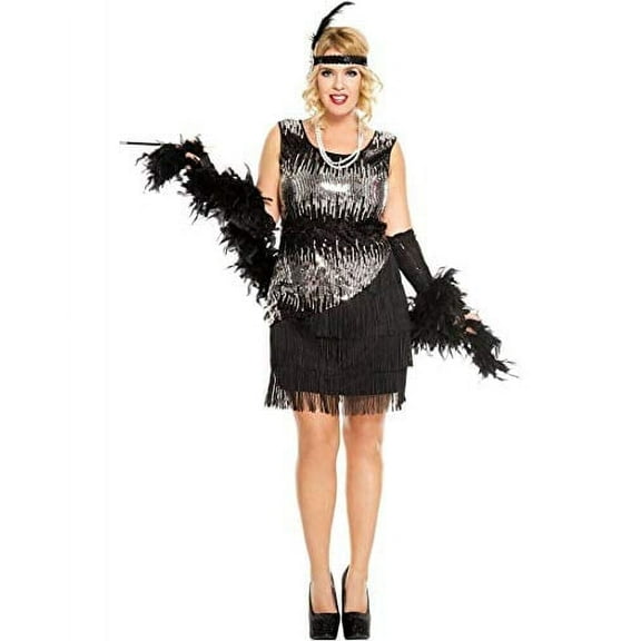 Music Legs Women's Plus Size Sequin Sparkly Fearless Flapper Costume 70595Q-BLACK3X/4X