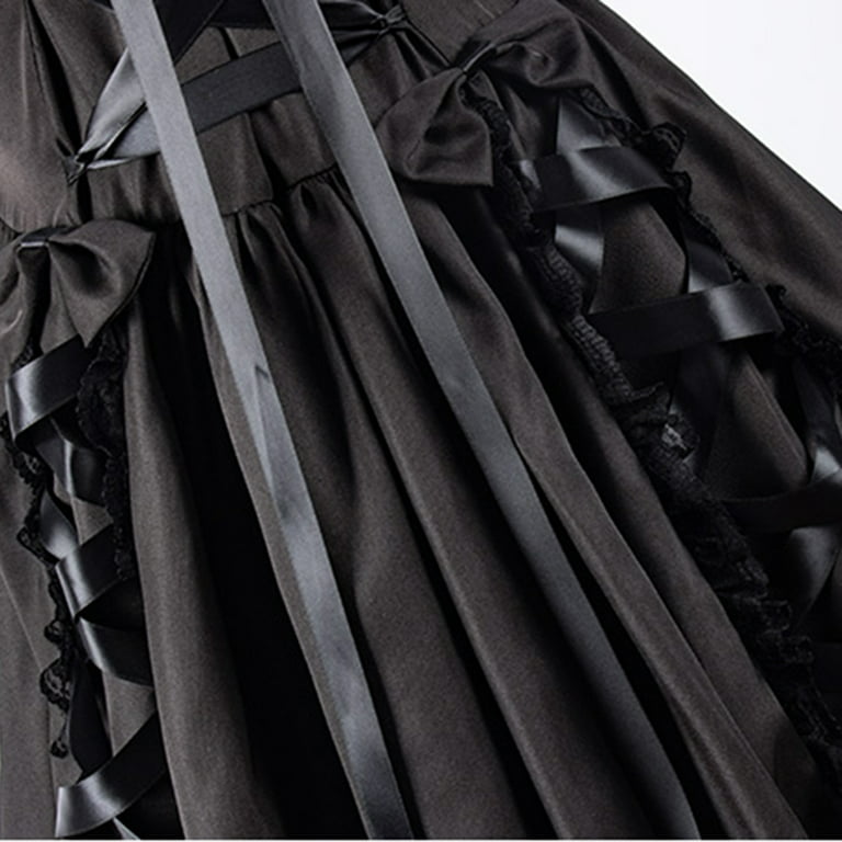 Brglopf Women Gothic Dress Vintage with Corset Bow Ruffle Steampunk Dress  Sleeveless Princess Renaissance Dress Black XL 
