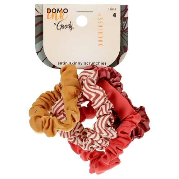 Goody Tru X DomoINK Overnight Thin Hair Scrunchies, Satin Hair Ties Prevents Frizz, Multicolor, 4 Ct