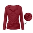 thumbnail image 5 of Lenpel Womens Long Sleeve Tops Cowl Neck Casual Solid Color Shirts Stretch Comfy Soft Fashion Ruched Blouses Fall Outfits, 5 of 7