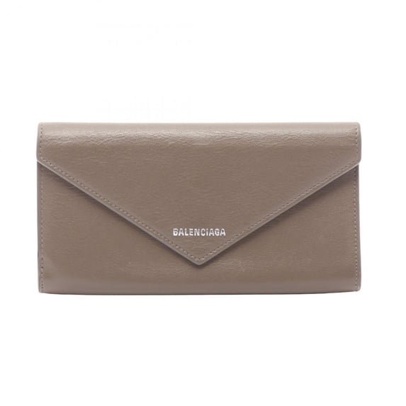 Pre-Owned Balenciaga Paper Bifold Long Wallet, Leather, Women's, Gray, 499207 (Good)