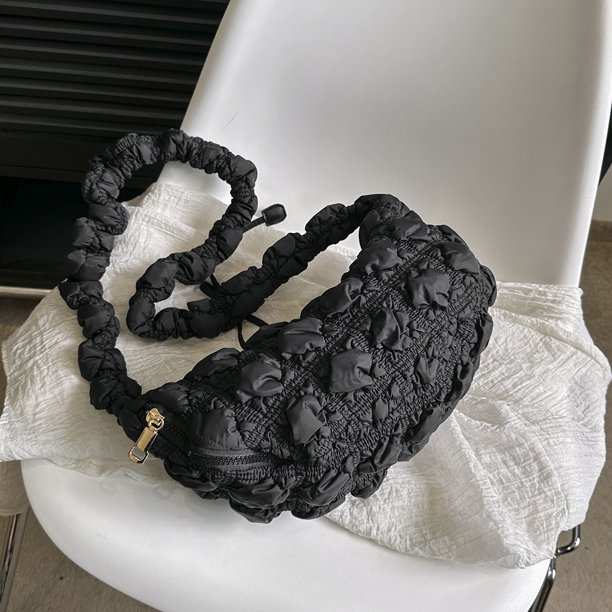 Bolso Bandolera Bolso bandolera para mujer Bolso bandolera plisado en la nube Bolso acolchado acolchado (Negro) Likrtyny Para Estrenar
