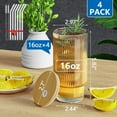 thumbnail image 2 of 16OZ Ribbed Glass Cups with Lids and Straws 4 Set, Vintage Glassware for Whiskey Cocktail Beer, Iced Coffee Cups with Lid, Glass Tumbler with Straw and Lid (4 PACK), 2 of 7