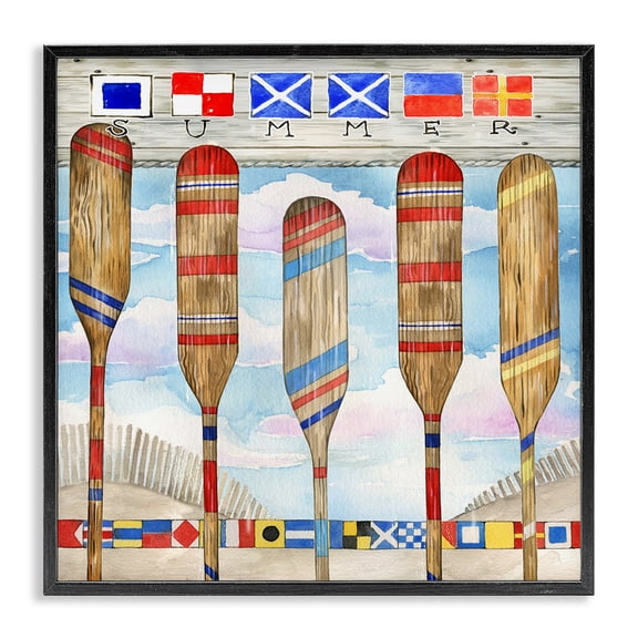 Stupell Industries Tropical Maritime Summer Paddles Black Framed Giclee Art, 12 x 12, by Ronnie Rooney