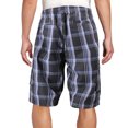 thumbnail image 2 of Men's Plaid Checkered Multi Pocket Elastic Waist Lightweight Casual Cargo Shorts (7 Black/Royal/White, L), 2 of 3