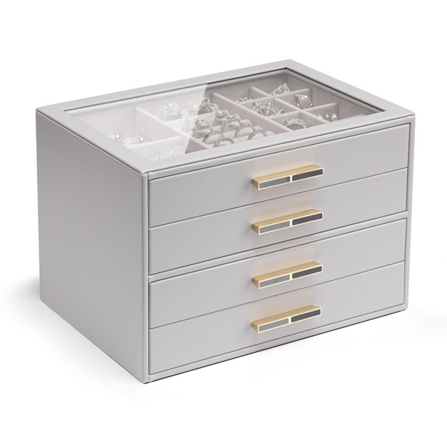 Jewelry Box Vlando organizador con tapa de vidrio de 4 capas para mujer