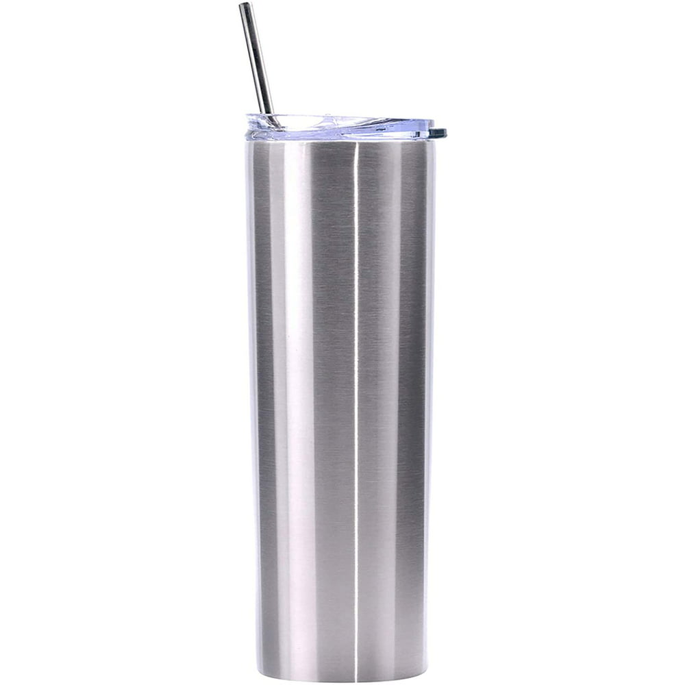 Ezprogear 20 oz Stainless Steel 1 Pack Glossy Slim Skinny Vacuum 20 Oz Stainless Steel Skinny Tumbler With Lid And Straw