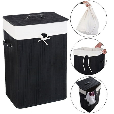 Black Laundry Pedestal - Costway Rectangle Bamboo Hamper Laundry Basket Washing Cloth Bin Rangier Lid Black