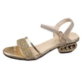 thumbnail image 6 of Women's Low Block Chunky Heels Sparkly Rhinestones Open Toe Ankle Strap Sandals Fashion Dress Pumps Shoes for Party Wedding Gold Size 7.5, 6 of 6