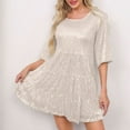 thumbnail image 2 of Dresses for Women Womens Solid Color Loose Waist Short Sleeved Skirt Dress Party Sequin Dress Khaki Xl, 2 of 9