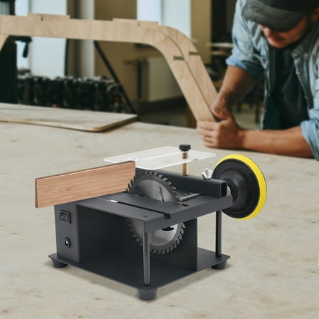 10000RPM 16*19*10cm Table Saw with Sandpapers Multi-functional Desktop Table Saw Cold-rolled Steel, Acrylic Black