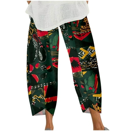 

Dadaria Linen Pants for Women High Waist Straight Leg Graffiti Print Elastic Waist Workout Sports Wide Leg Pants Trousers Red L Female
