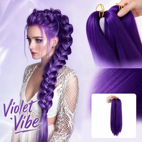 2 Packs Dark Purple Pre-Stretched Braiding Hair Extensions 13.7in, Heat Resistant Synthetic Fiber for Box Braids Crochet Hair, Soft Lightweight Jumbo Braiding Hair for Women Kids Cosplay Street Dance