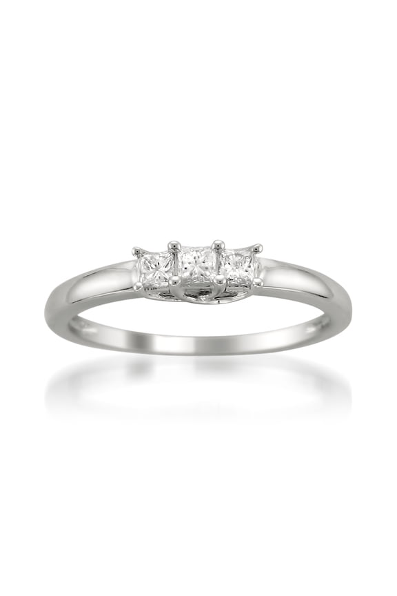 1/4 Carat Princess Cut Three-Stone Diamond Engagement Wedding Ring In 14k White Gold (Color I-J, Clarity I1-I2)