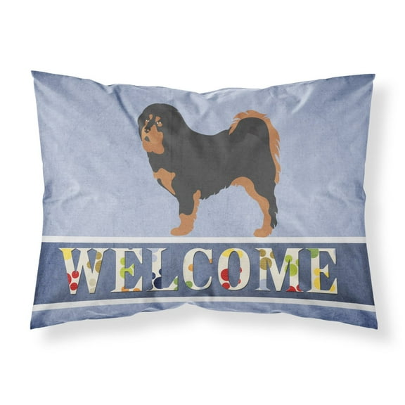 Tibetan Mastiff Welcome Fabric Standard Pillowcase Blue