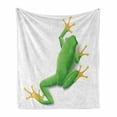 thumbnail image 1 of Animal Soft Flannel Fleece Blanket, Illustration of a Frog from Behind Little Paws Tropic Nature Wildlife Modern, Cozy Plush for Indoor and Outdoor Use, 60" x 80", Green White Yellow, by Ambesonne, 1 of 6