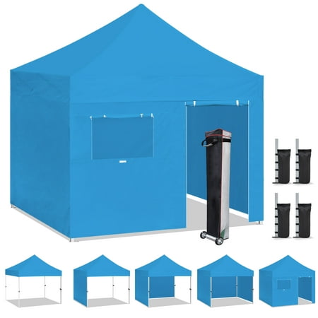 Eurmax Canopy 10' x 10' Light Blue Pop-up and Instant Outdoor Canopy with 4 Zipper Sidewalls