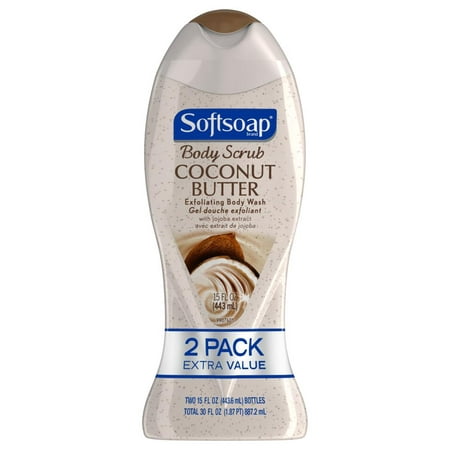 (2 Pack) Softsoap, Coconut Butter, Exfoliating Body Wash, 15
