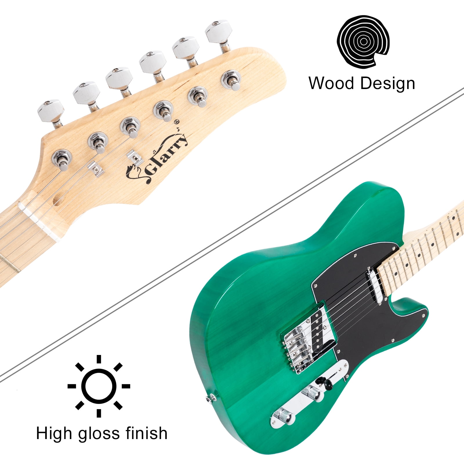 Private Jungle Cutaway Guitar, Fingerboard Electric Guitar with 20W Amplifier Bag Strap Plectrum Connecting Wire Spanner Tool, Green
