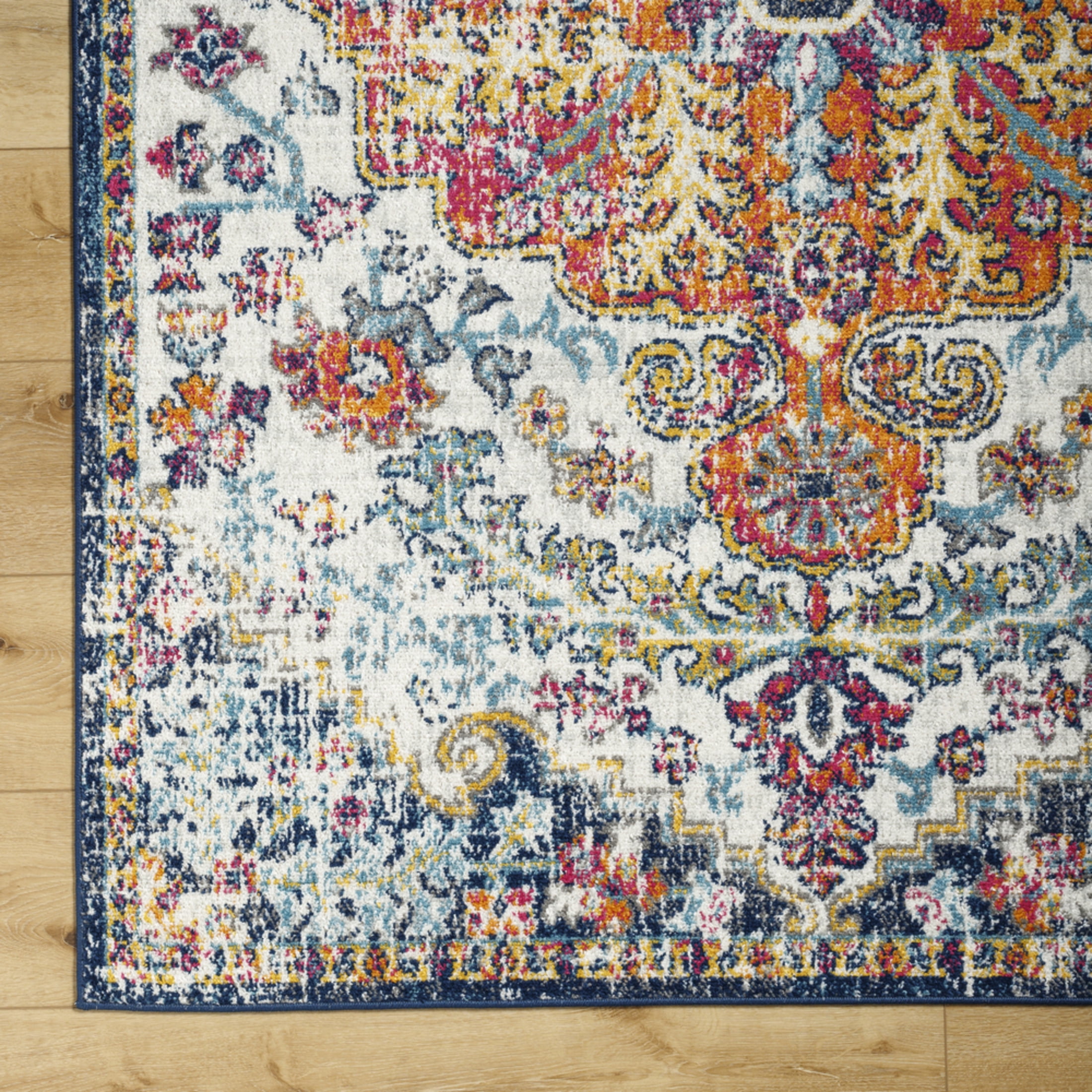 Livabliss Harput Vintage Medallion Area Rug,5'3" x 7'3",Orange/Navy