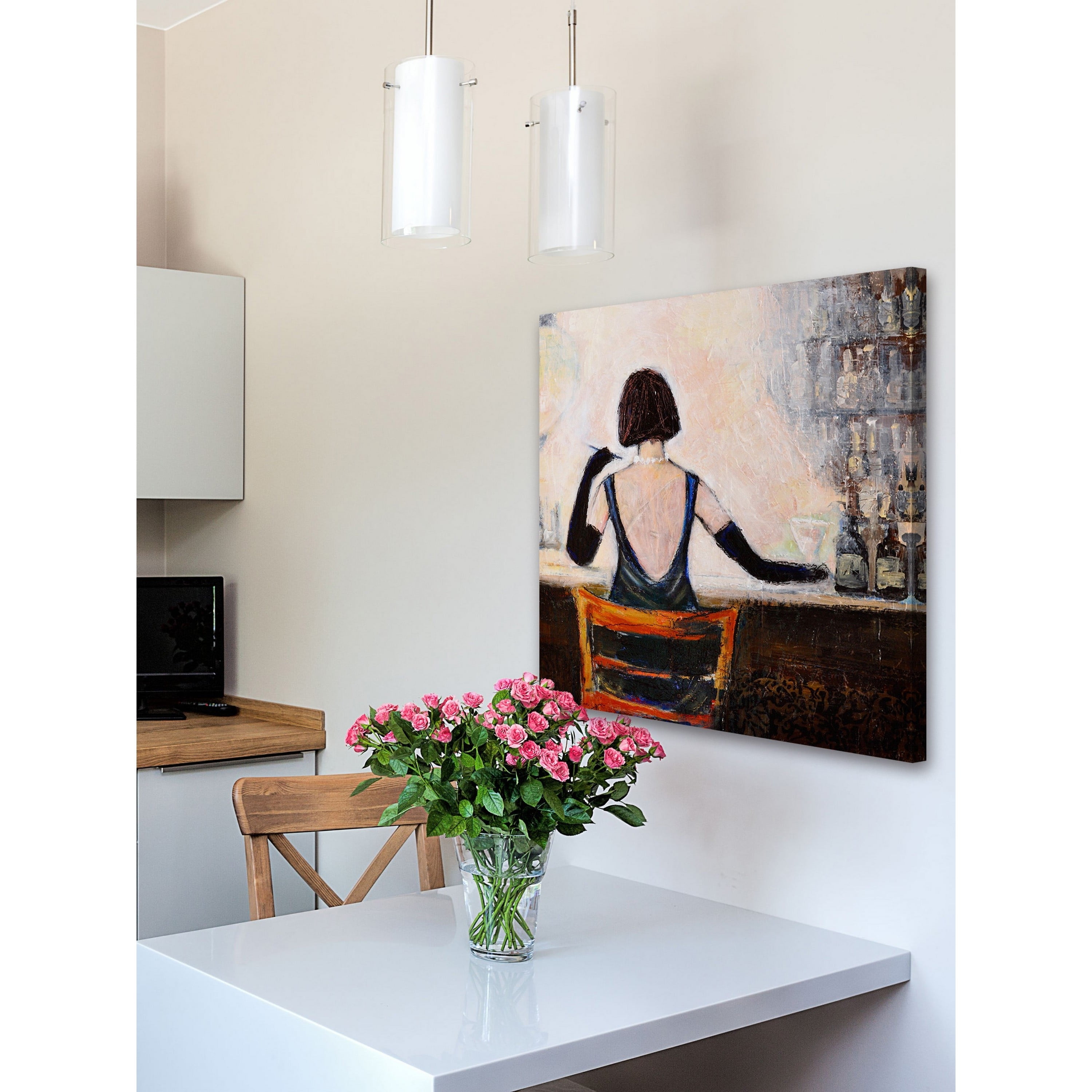 "Bar Scene Woman" Painting Print on Wrapped Canvas