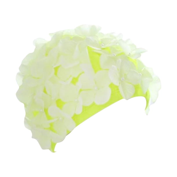 Gorro de baño con diseño de flores 3D para mujer, cómodo y a la moda. Verde