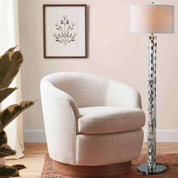 JONATHAN Y Liam 63.5" Seashell Mosaic LED Floor Lamp, Cream, JYL1057A