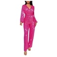 thumbnail image 2 of QATAINLAV Women's Sequin Jumpsuit Party Clubwear Glitter Shiny Wrap V Neck Long Sleeve Romper Slim Fit Straight Wide Leg One Piece Pants Hot Pink XXL, 2 of 6