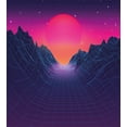 thumbnail image 3 of Synthwave Duvet Cover Set, 80's Art Illustration of Grid Mountains and Sun Ombre Sky, Decorative 2 Piece Bedding Set with 1 Pillow Shams, Twin Size, Indigo Hot Pink and Apricot, by Ambesonne, 3 of 3