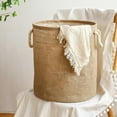 thumbnail image 2 of Cozeii Small Cotton Linen Laundry Basket, Portable Foldable Dirty Clothes Hamper with Soft Edges, Farmhouse Storage Bin for Multi-Room Organization, 2 of 4