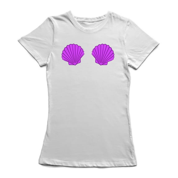 Purple Mermaid Shells As A Bra Graphic Women White T-Shirt, Female x-Large