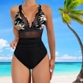 thumbnail image 3 of Joernso Women Summer One-Piece Swimsuit Sexy Deep V-Neck Backless Swimwear Mesh Stitching Patchwork Color Monokini Beachwear, 3 of 8