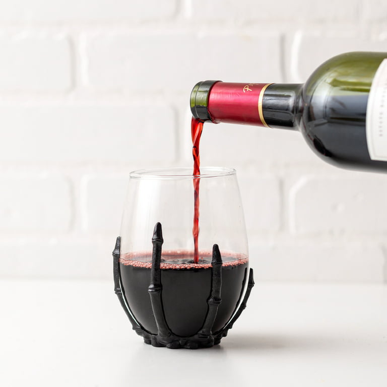 HALLOWEEN SKELETON HAND Acrylic Wine Glass Set of 2 Smokey Gray ￼Decorative