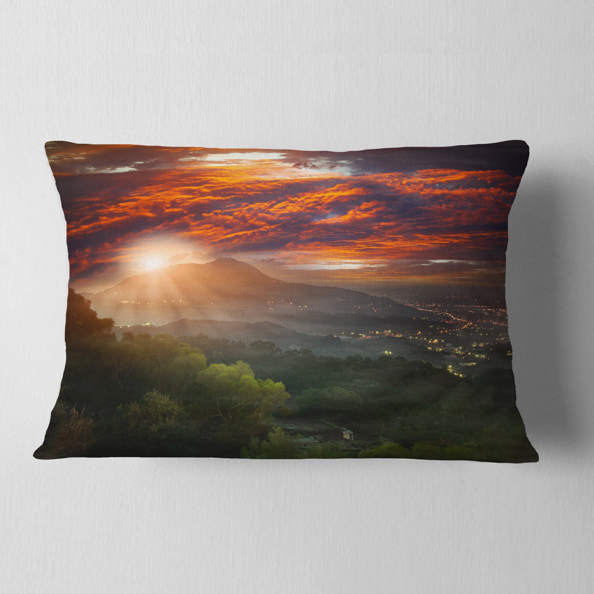 Designart Guanyin Mountain Sunrise Taipei - Photography Throw Pillow - 12x20