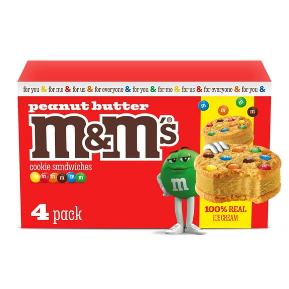 M&M'S Peanut Butter Ice Cream Cookie Sandwiches, 14 fl oz, 4 Pack