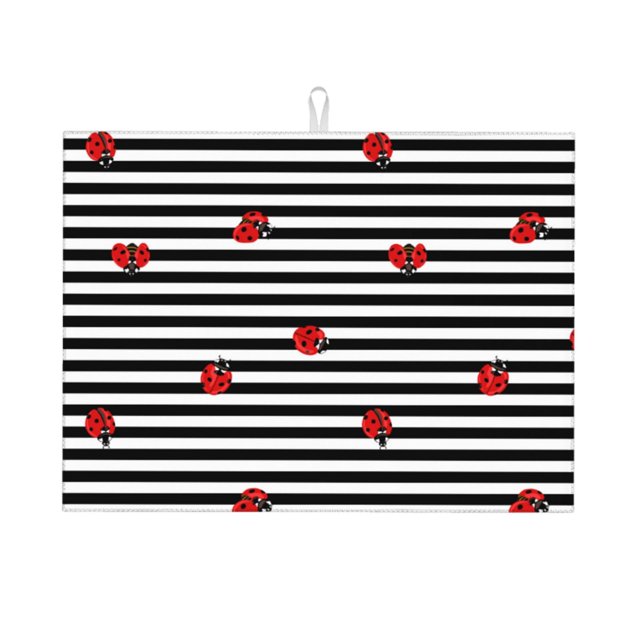 Fotbe Ladybugs on Black and White Striped Alfombrilla de Secado para Cocina con Estampado, 18x24 Pulgadas