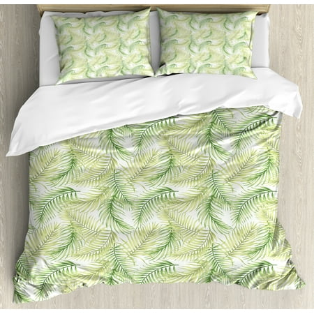 Palm Leaf Duvet Cover Set Green Leaves Of Coconut Palms