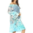 thumbnail image 3 of Sakkas Riza Women's Off Shoulder Long Sleeve Tunic Shirt Short Dress with Print - FTU294-Turq - One Size Regular, 3 of 5