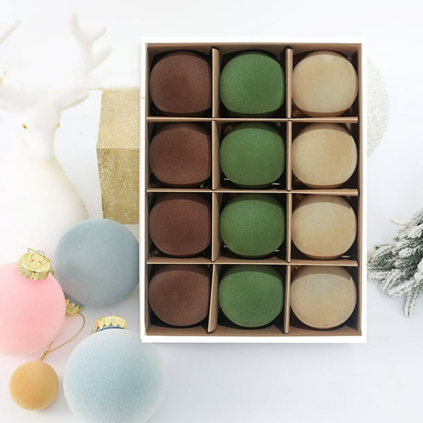Bolas decorativas navideñas, 12 bolas navideñas de terciopelo, bolas flocadas para árbol de Navidad, bolas de plástico, adornos colgantes decorativos de Navidad, decoración para árbol de Navidad de 3,
