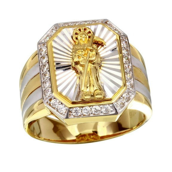 Two-Tone 925 Gold Plated Sterling Silver Santa Muerte Ring Clear Cubic Zirconia White Female Size 11